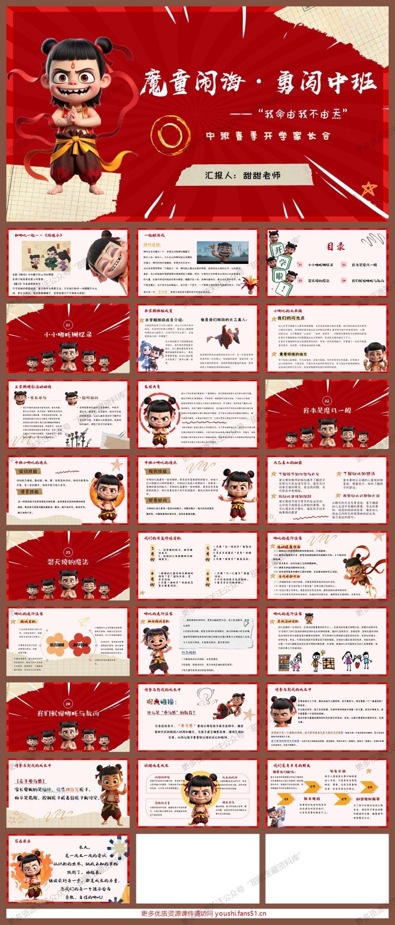 中班春季开学家长会《魔童闹海，勇闯中班》